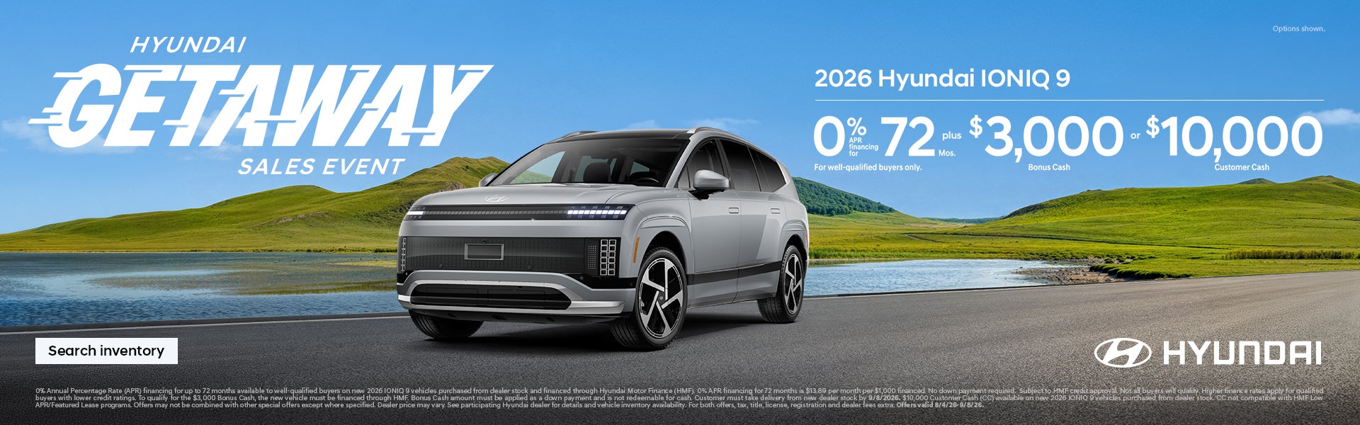 IONIQ 9 0% APR for 72 mos. + $3,000 or $10,000 Customer Cash
