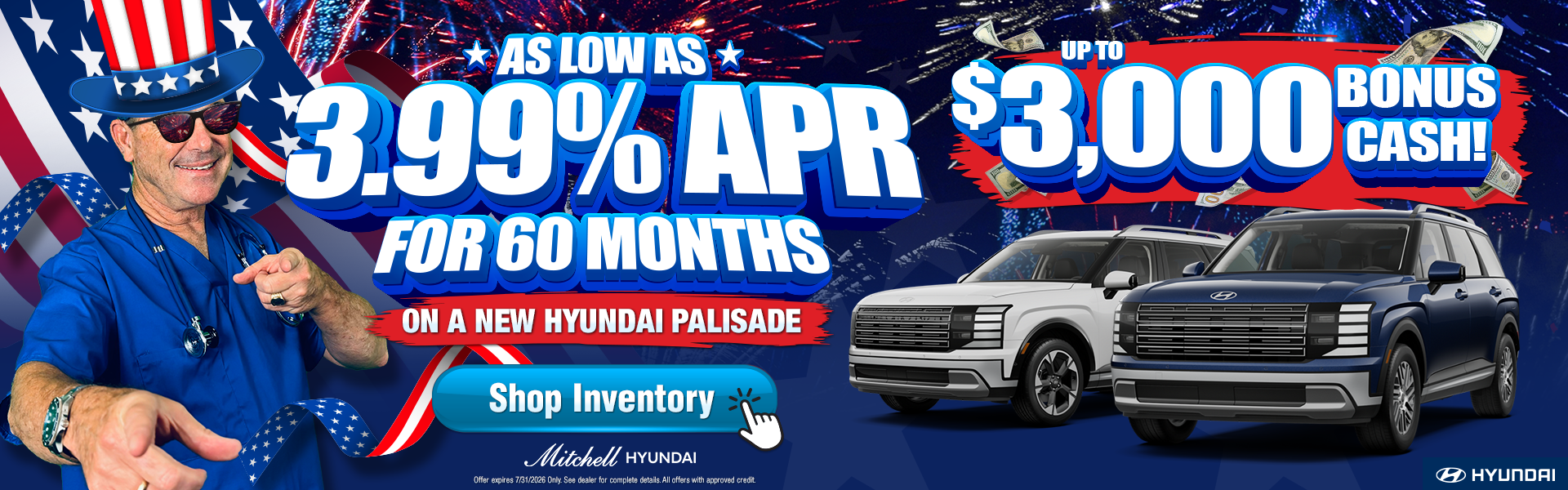 3000 bonus cash Palisade